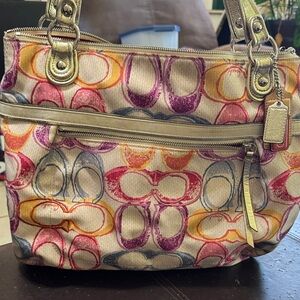 Vintage Coach Multicolor Signature Shoulder Bag